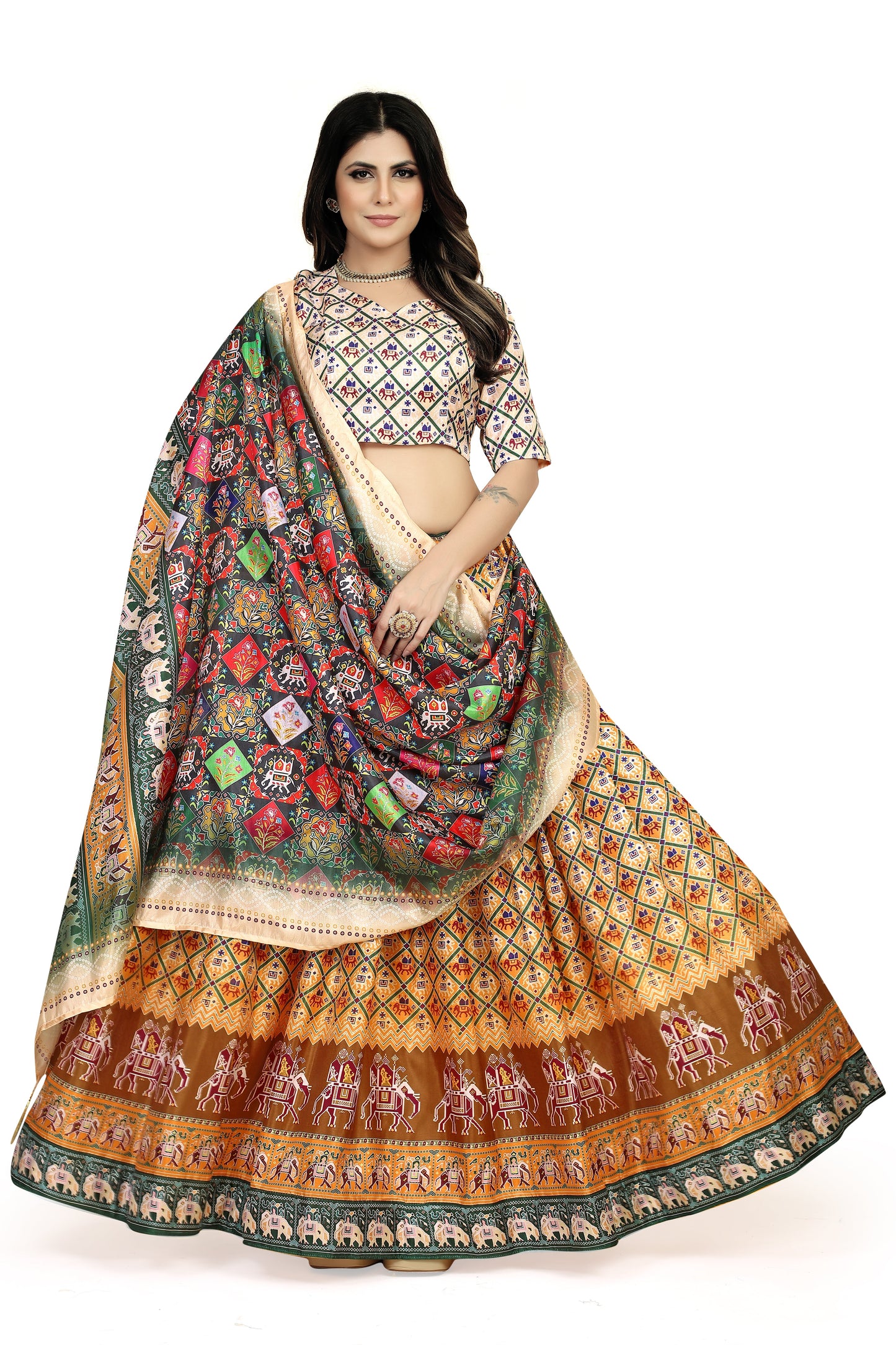 Multicolor Dazzler: Embroidered Dola Silk Lehenga Choli Set