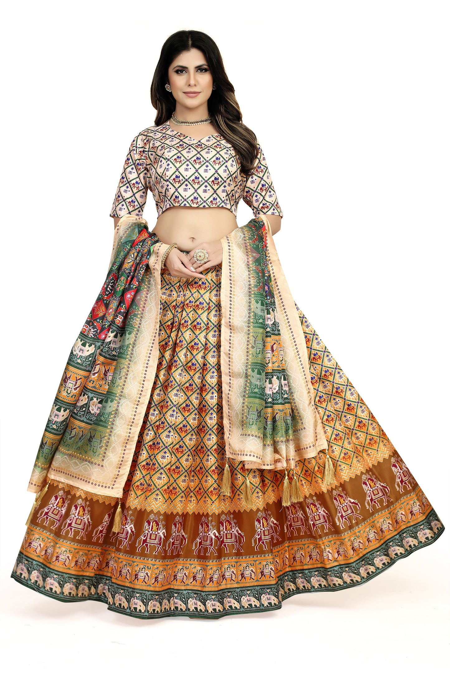 Multicolor Dazzler: Embroidered Dola Silk Lehenga Choli Set