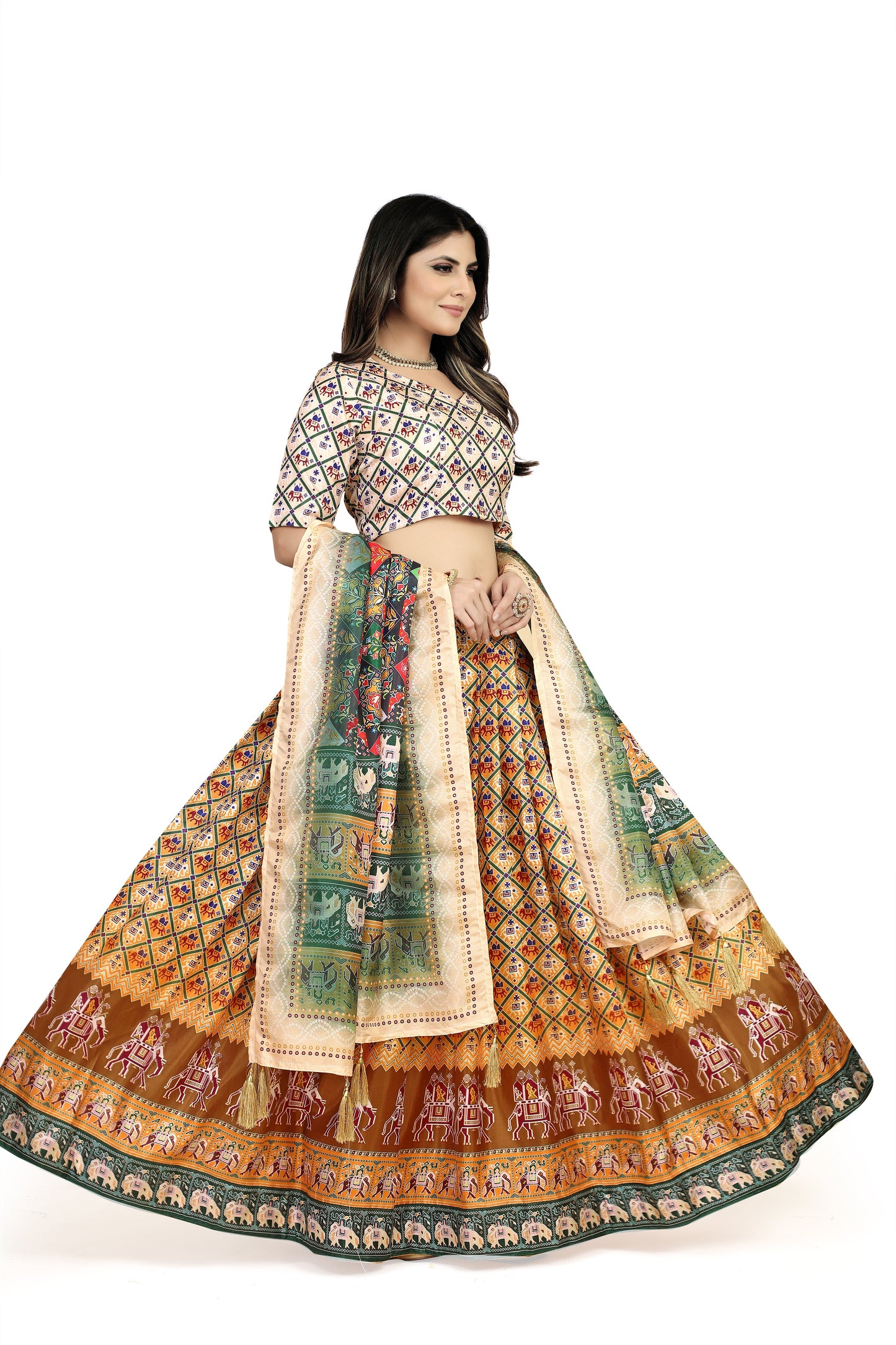 Multicolor Dazzler: Embroidered Dola Silk Lehenga Choli Set