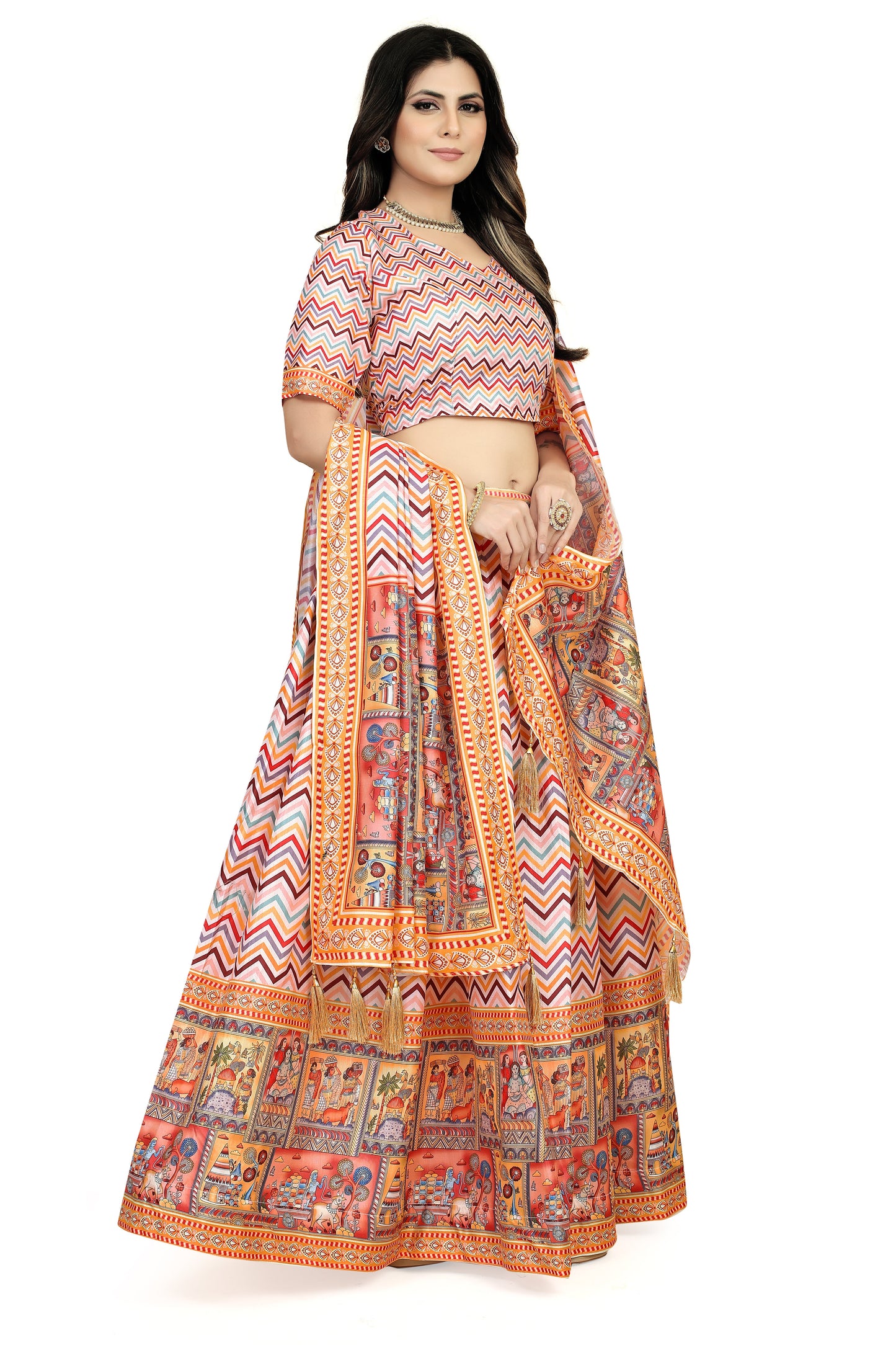 Multicolor Dola Silk Lehenga Choli Set - Perfect for Navratri