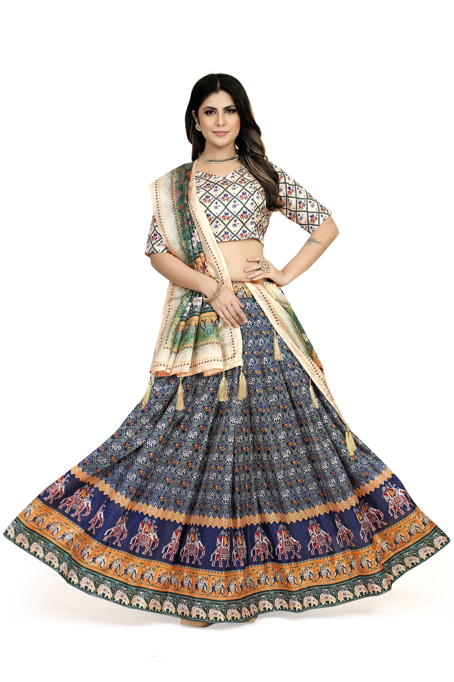 Multicolor Dola Silk Lehenga Choli with Digital Print