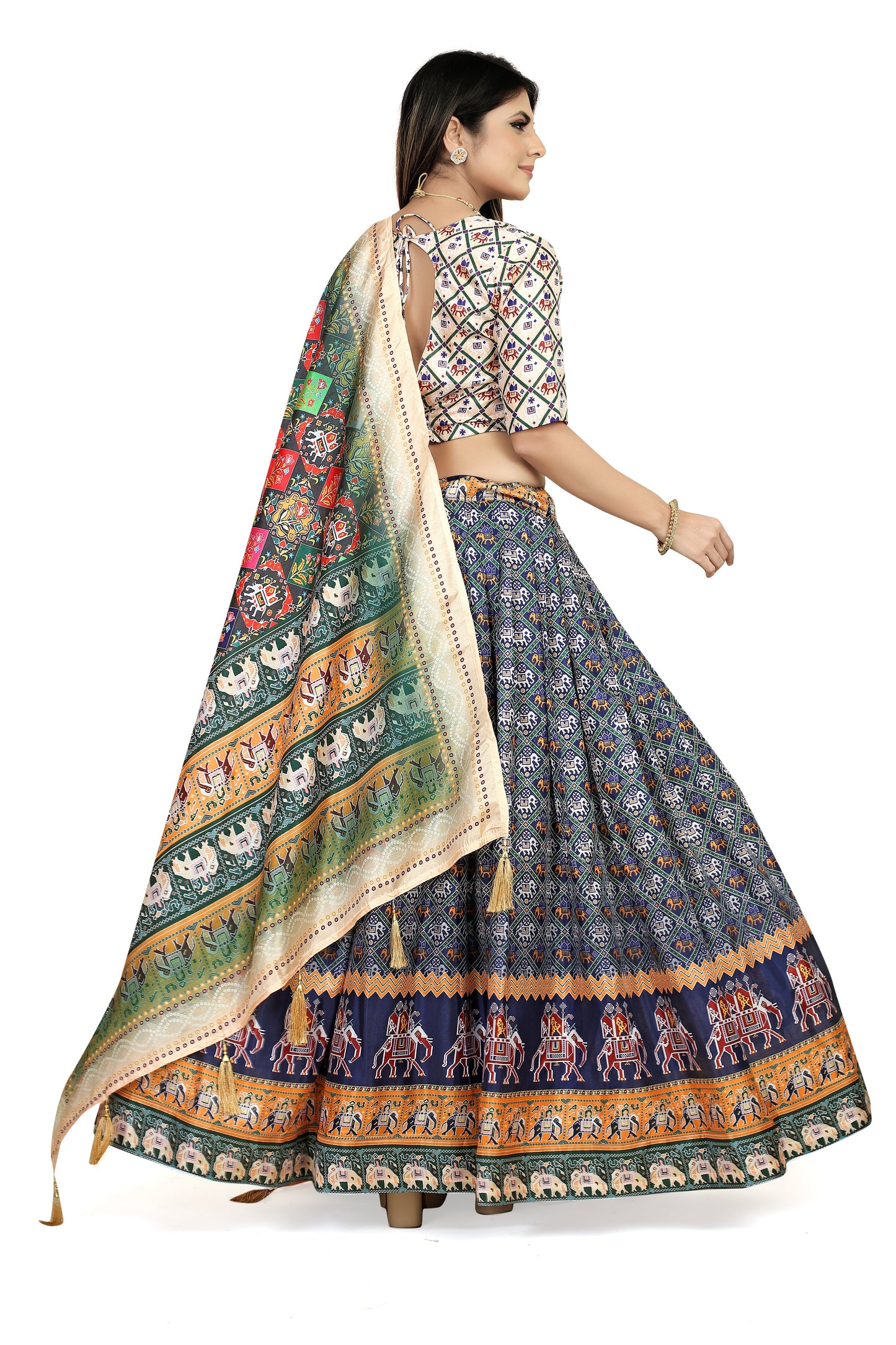 Multicolor Dola Silk Lehenga Choli with Digital Print