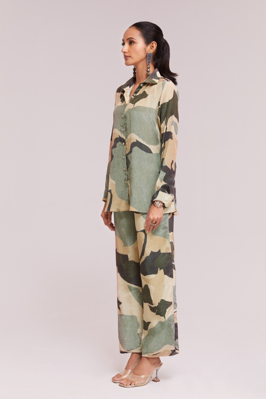 Multicolor Printed Crepe Co-Ord Set Top & Pant Ready To Wear