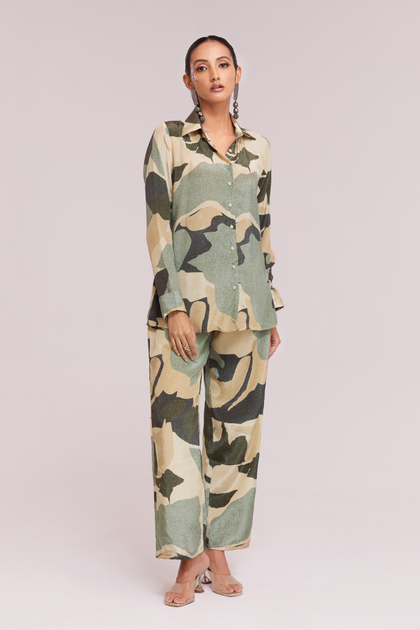 Multicolor Printed Crepe Co-Ord Set Top & Pant Ready To Wear