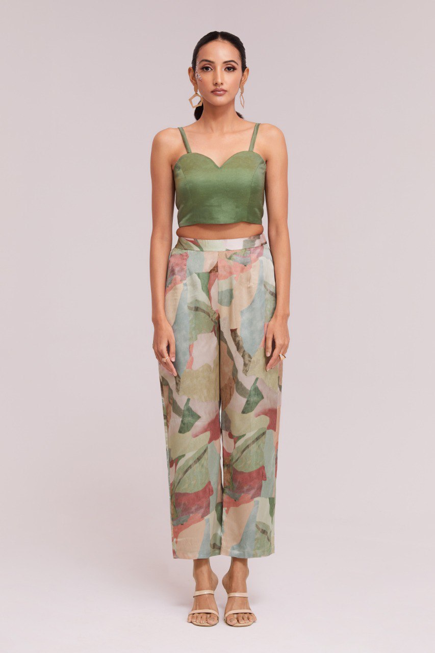 Multicolor Printed Modal Satin Co-Ord Set  Blazer, Blouse & Pant Ready To Wear