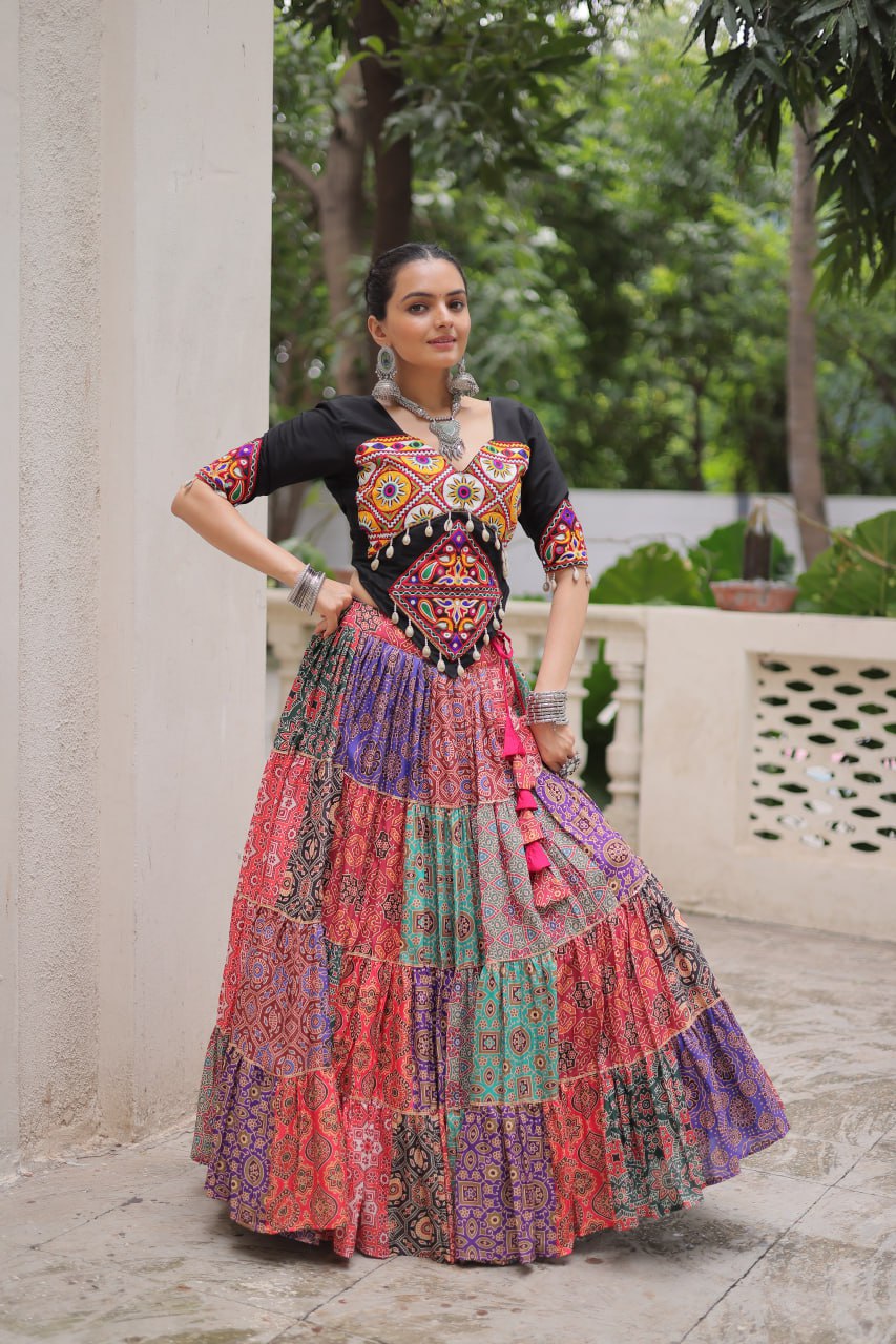 Multicolour Navratri Special Lehenga Choli Set with Gotta & Gamthi Work