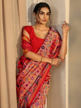Libas Mustard Abstract Printed Silk Saree With Unstitched Blouse Piece
