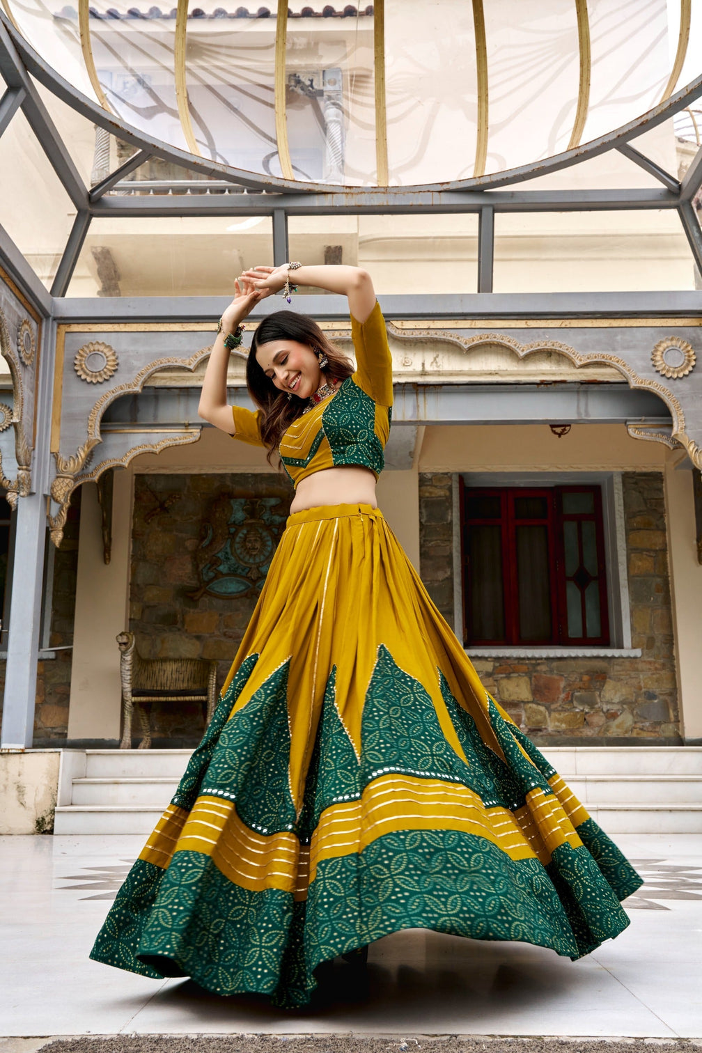 Mustard Ajrakh Printed Lehenga Set