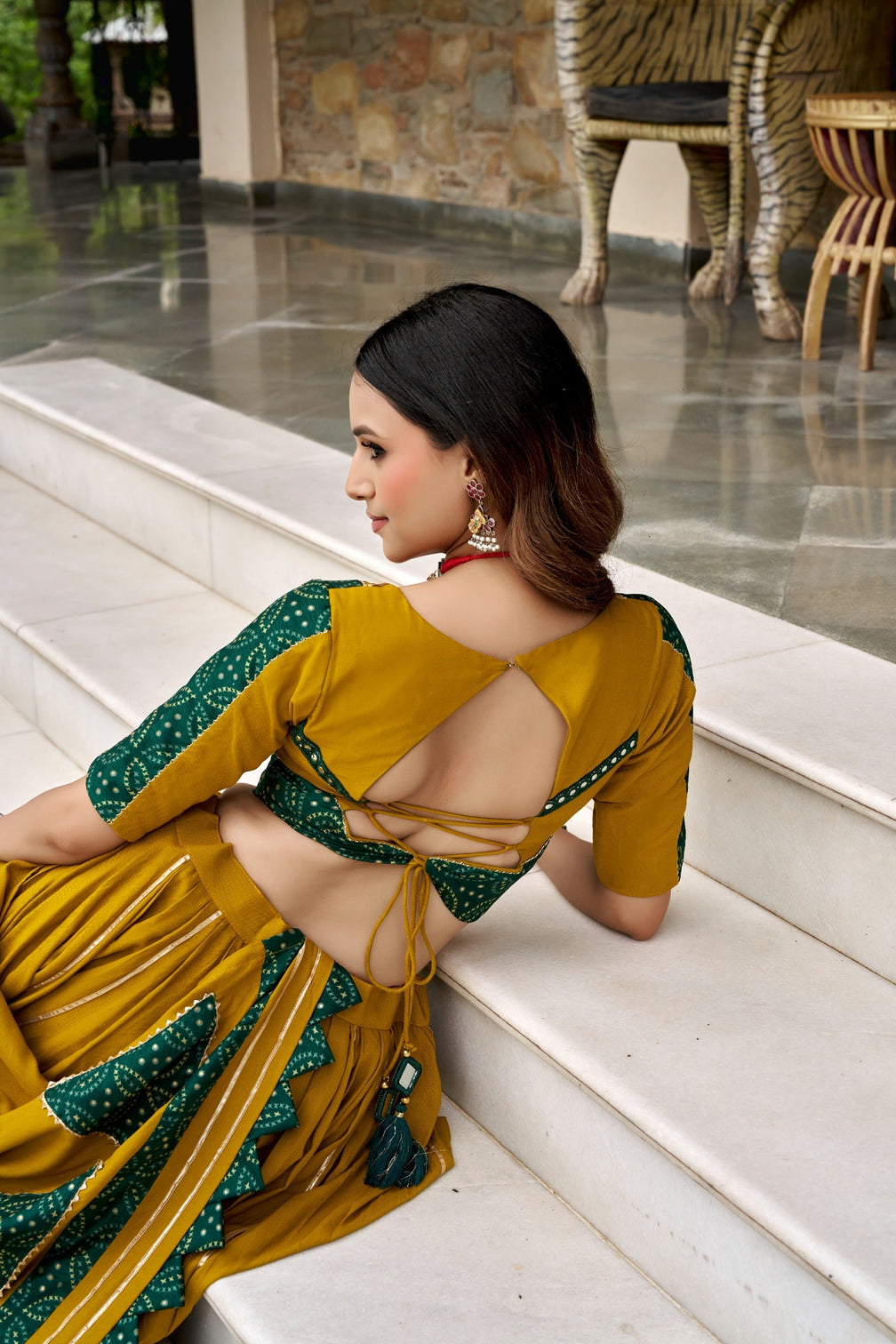 Mustard Ajrakh Printed Lehenga Set