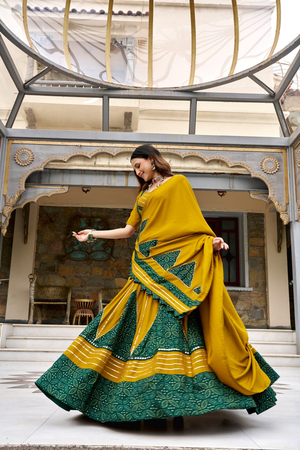 Mustard Ajrakh Printed Lehenga Set