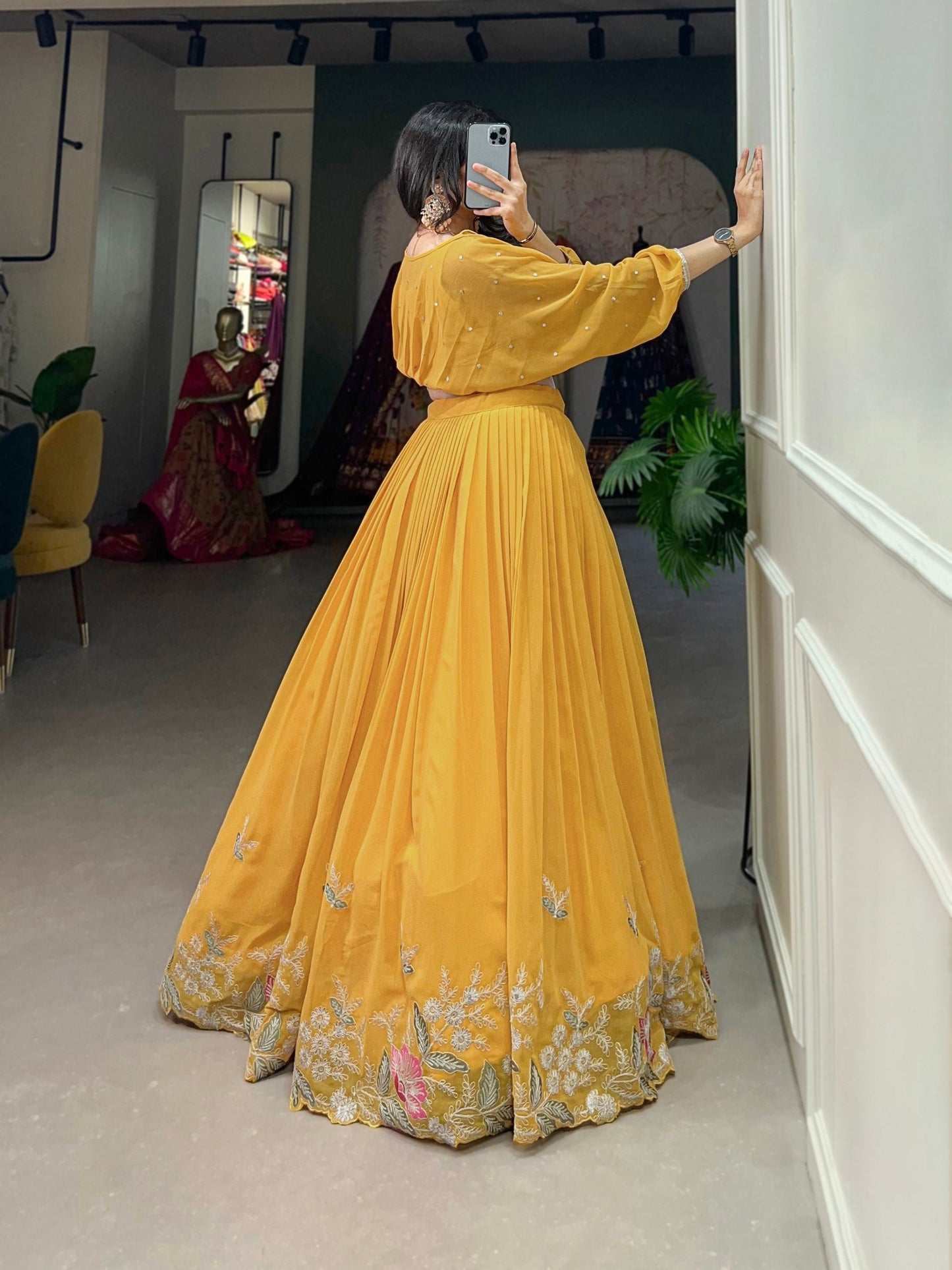 Mustard Breathtaking Embroidered Georgette Lehenga Co-ord Set