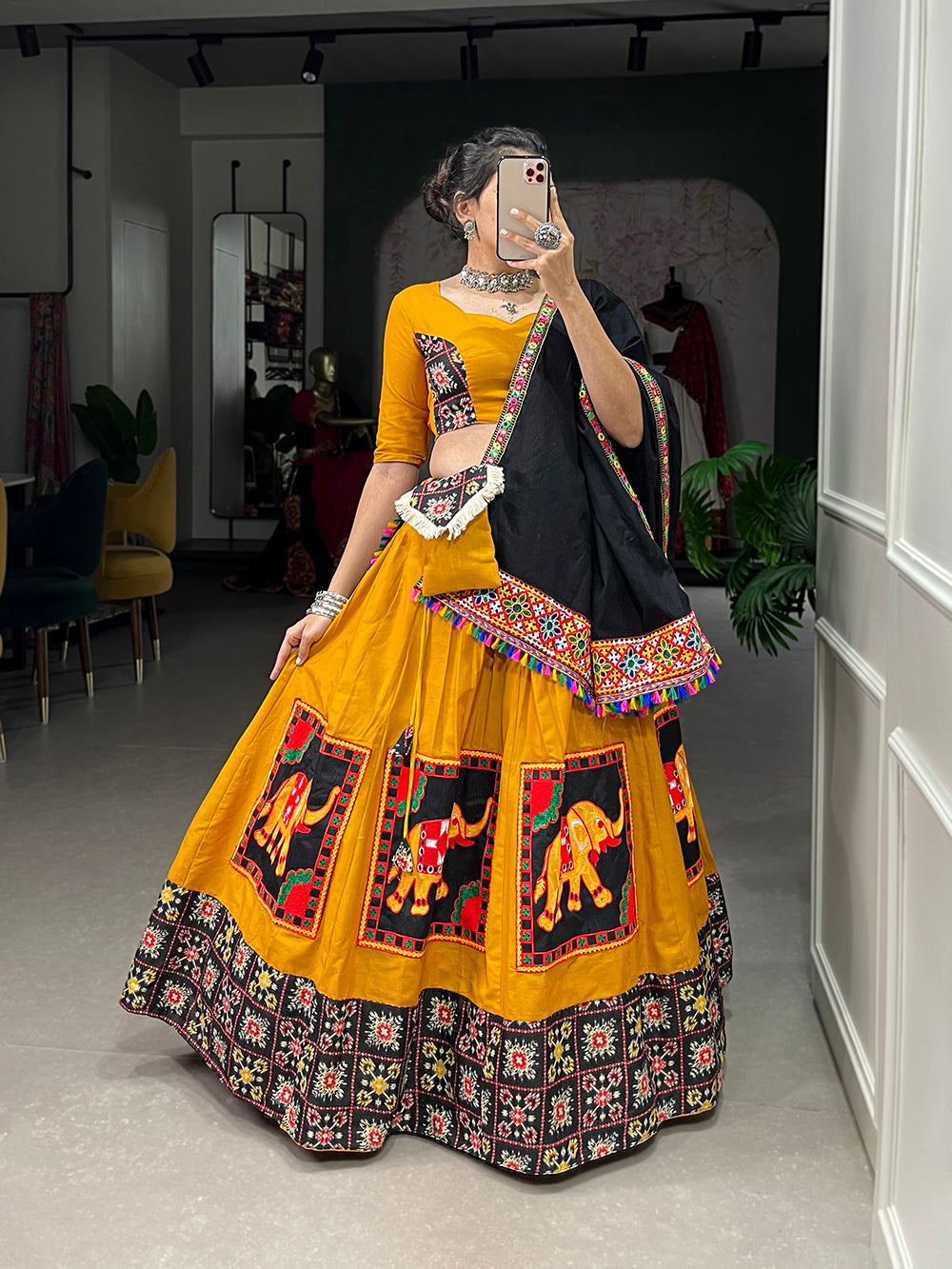 Mustard Color Gamthi Patch Work Cotton Garba Choli