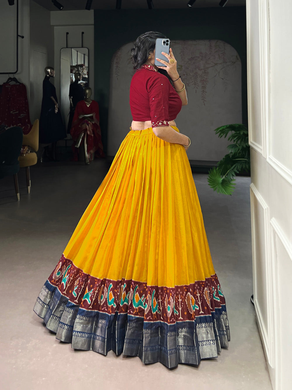 Mustard color printed with zari weaving work poly cotton co ord set