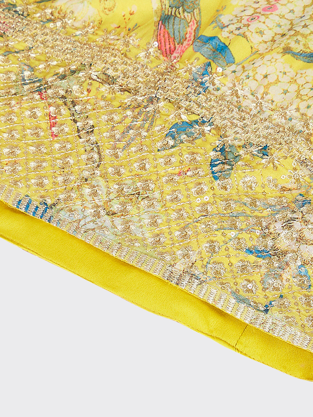 Mustard colour Organza Floral design digital print Semi-Stitched Lehenga choli & Dupatta