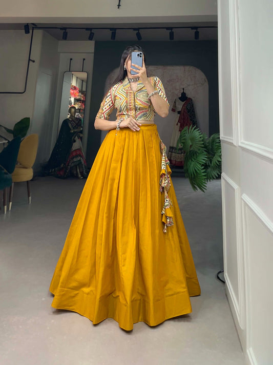 Mustard Cotton Lehenga Co-ord Set with Adjustable Blouse