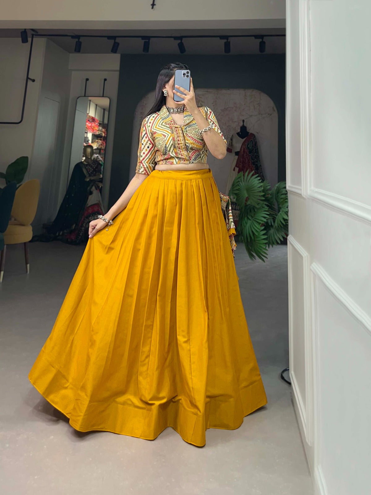 Mustard Cotton Lehenga Co-ord Set with Adjustable Blouse