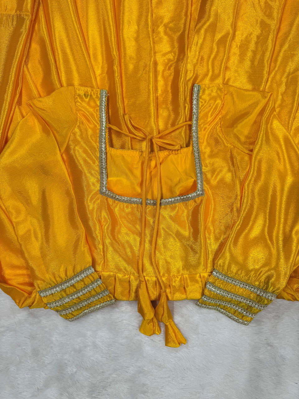 Mustard Elegant Chinon Silk Gown Set with Dupatta