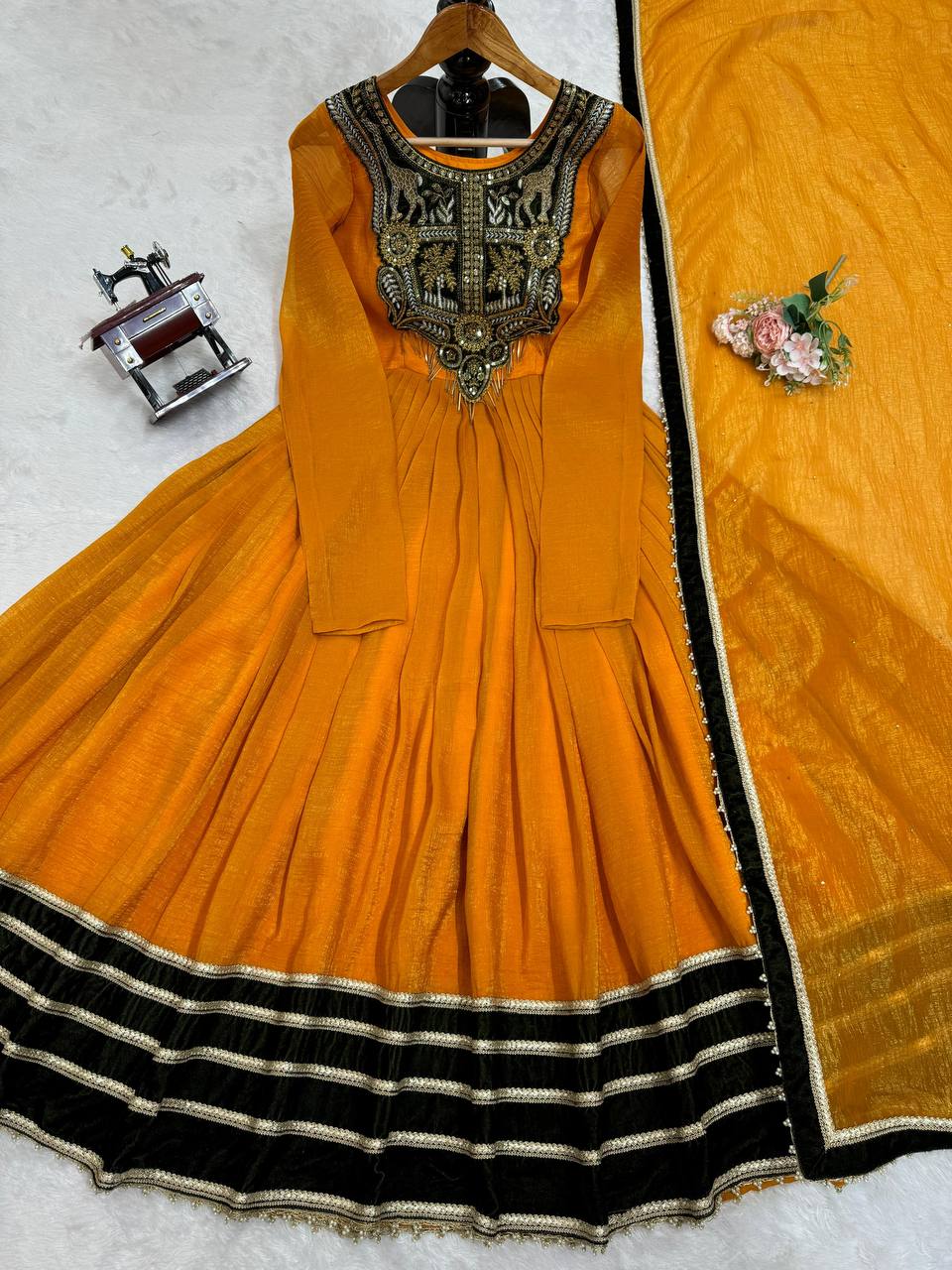 Mustard Elegant Gold Crush Velvet Gown