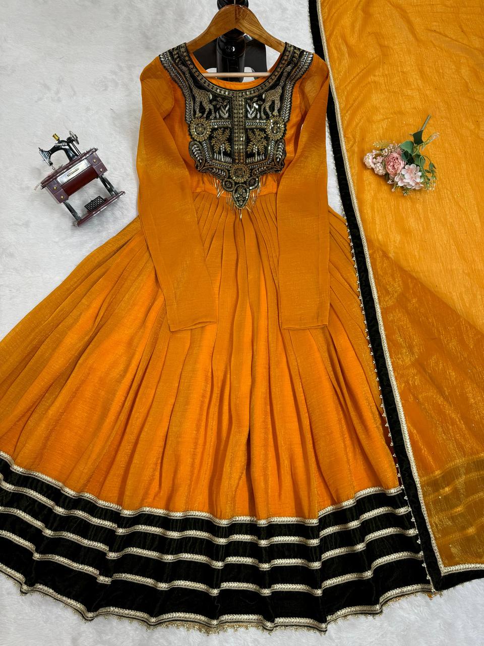 Mustard Elegant Gold Crush Velvet Gown