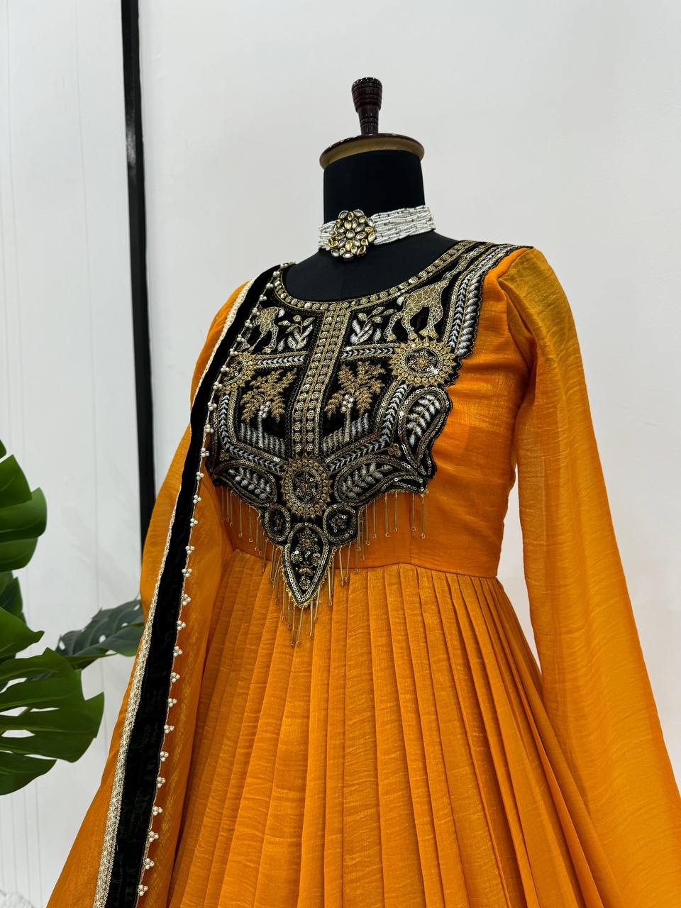 Mustard Elegant Gold Crush Velvet Gown
