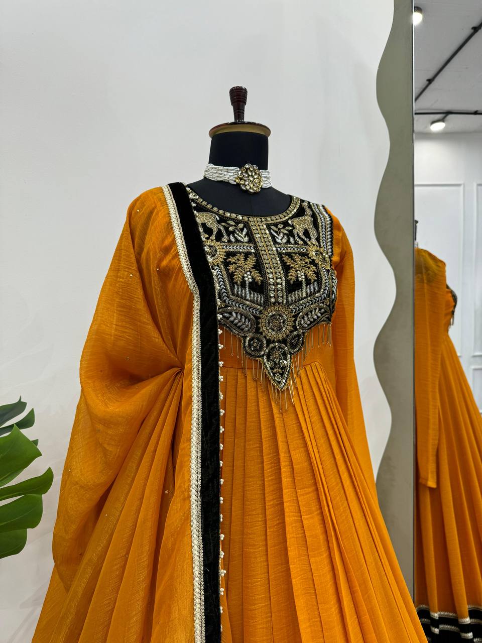 Mustard Elegant Gold Crush Velvet Gown