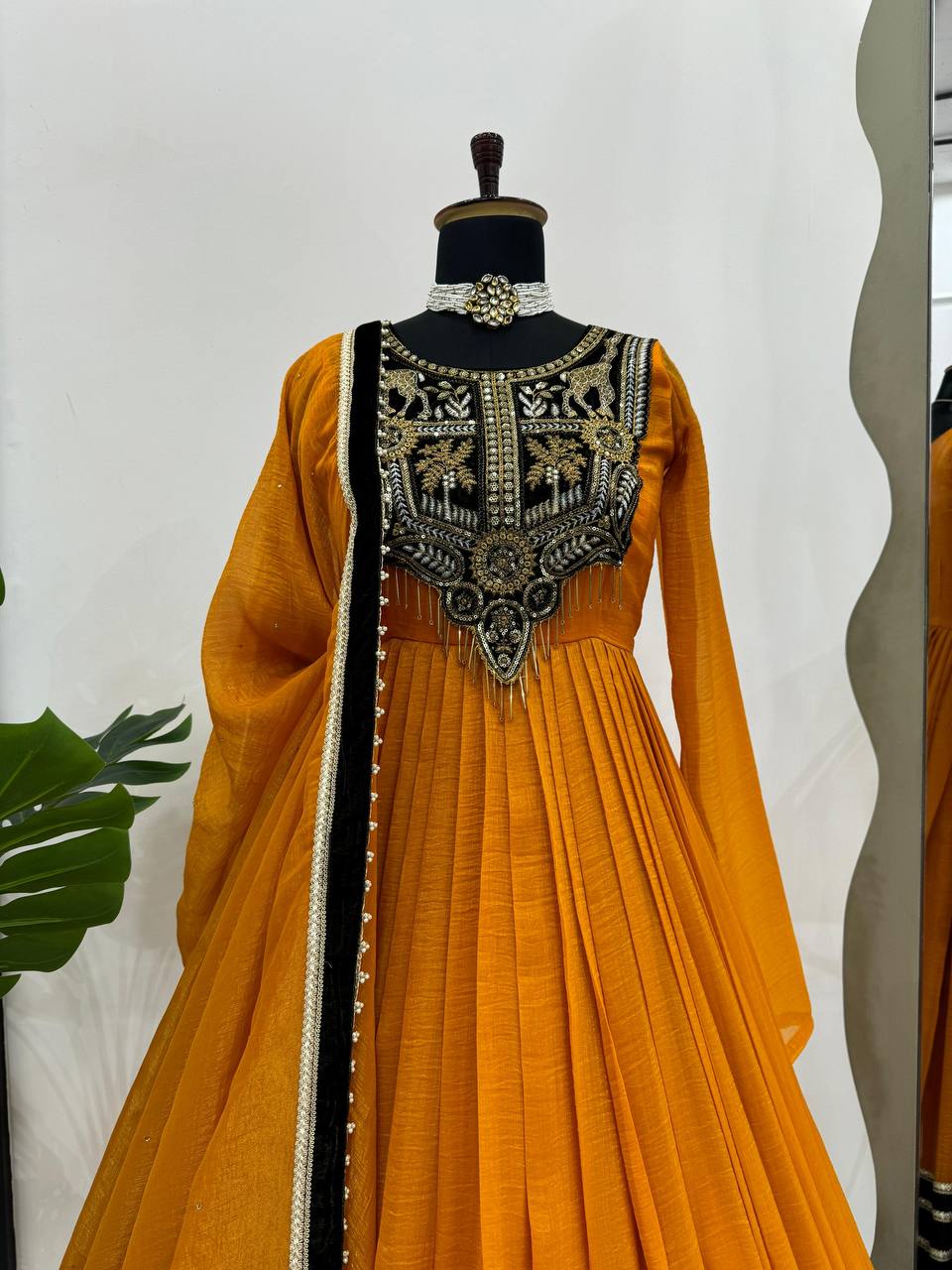 Mustard Elegant Gold Crush Velvet Gown