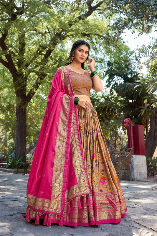 Mustard Kalamkari Tussar Silk Lehenga Choli Set