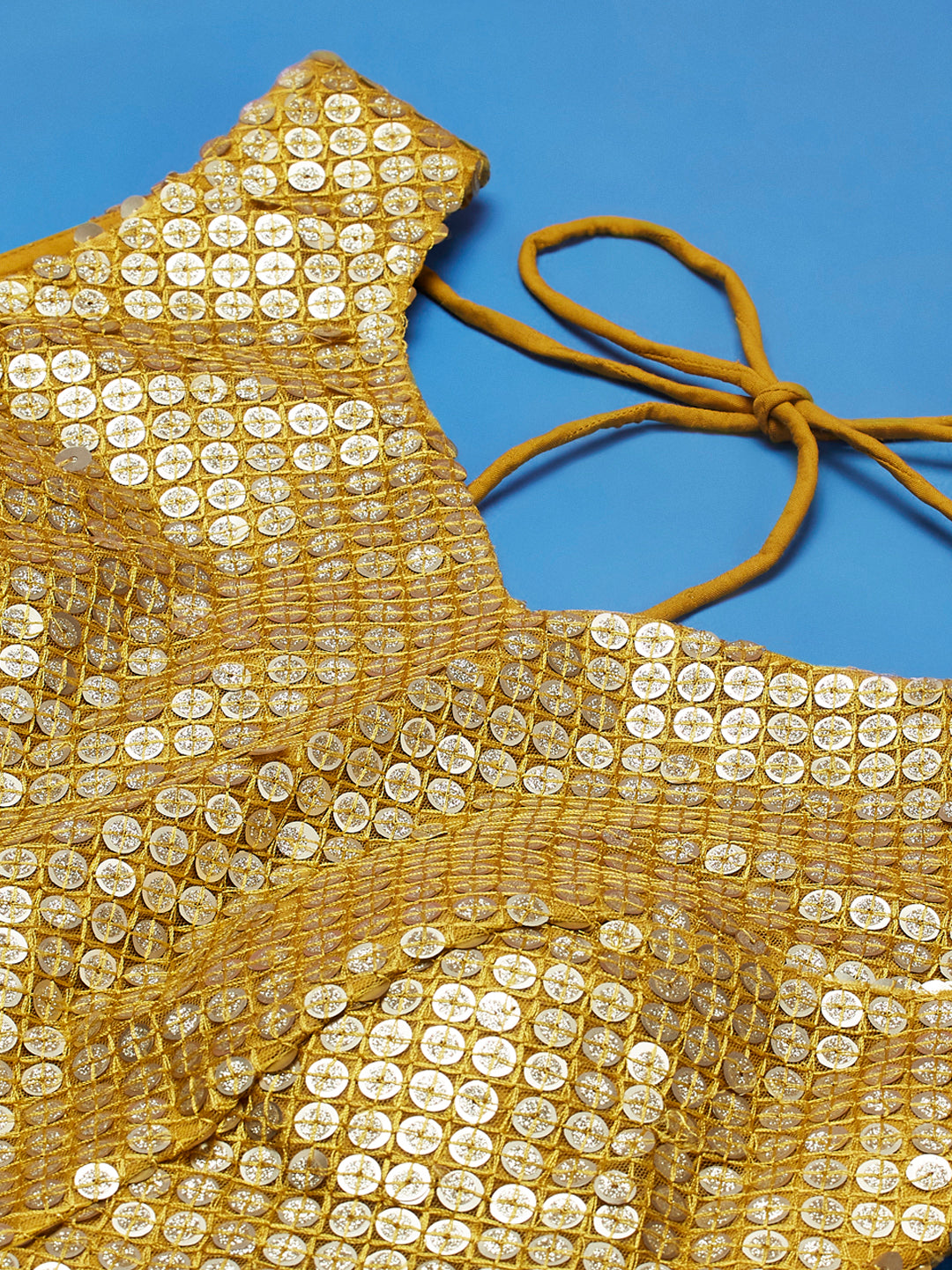 Mustard Net Sequinse Work Semi-Stitched Lehenga & Unstitched Blouse, Dupatta