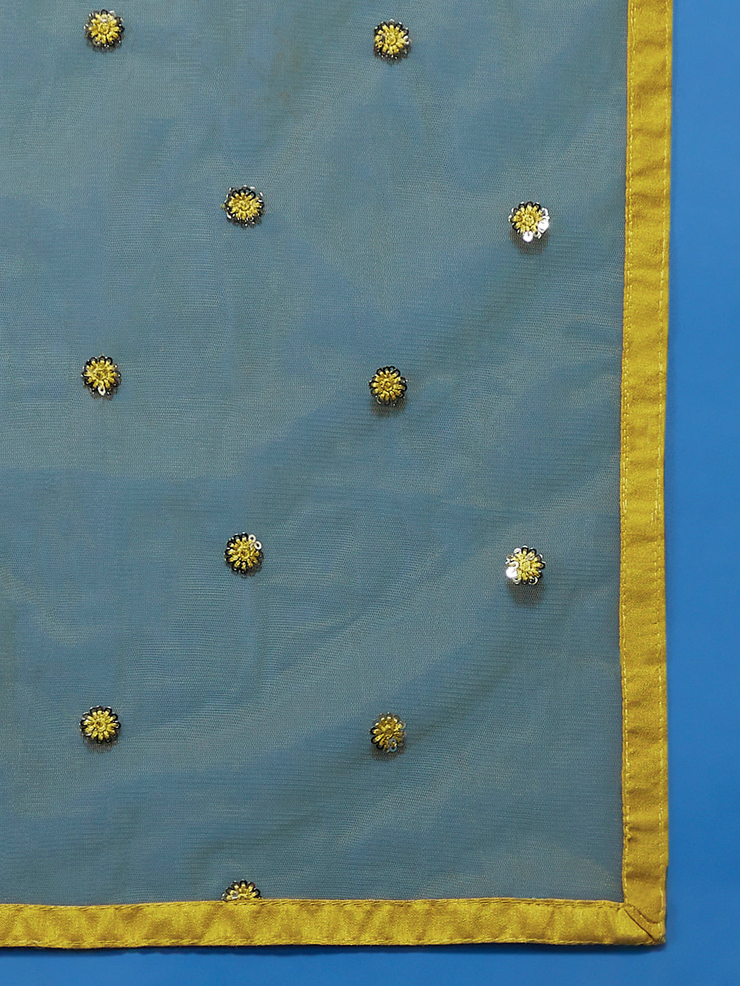 Mustard Net Sequinse Work Semi-Stitched Lehenga & Unstitched Blouse, Dupatta