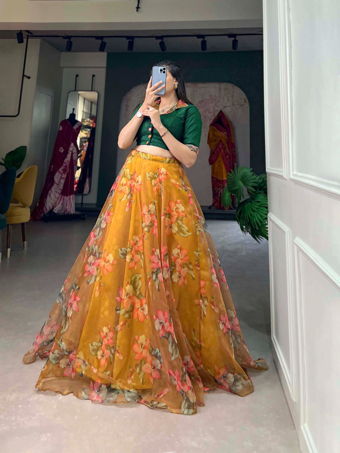 Mustard Organza Lehenga Co-ord Set for Effortless Elegance
