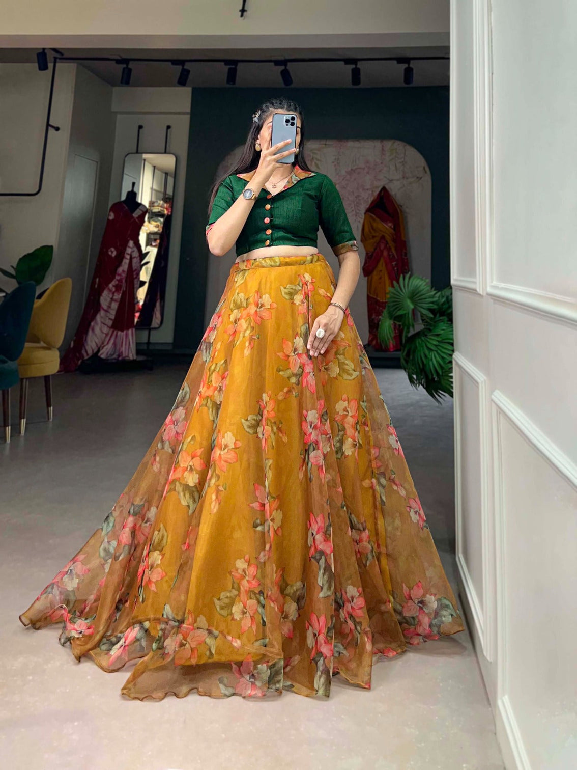 Mustard Organza Lehenga Co-ord Set for Effortless Elegance