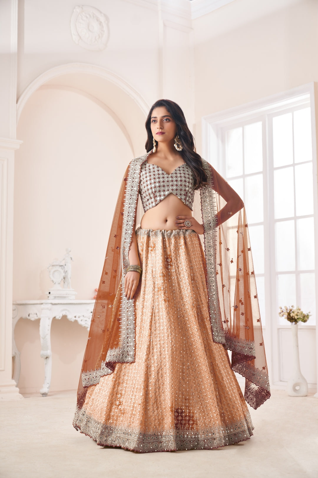 Shimmering Mustard Party Wear Lehenga Choli Set - Embroidered Elegance