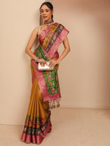 Libas Mustard Patola Border Silk Blend Saree