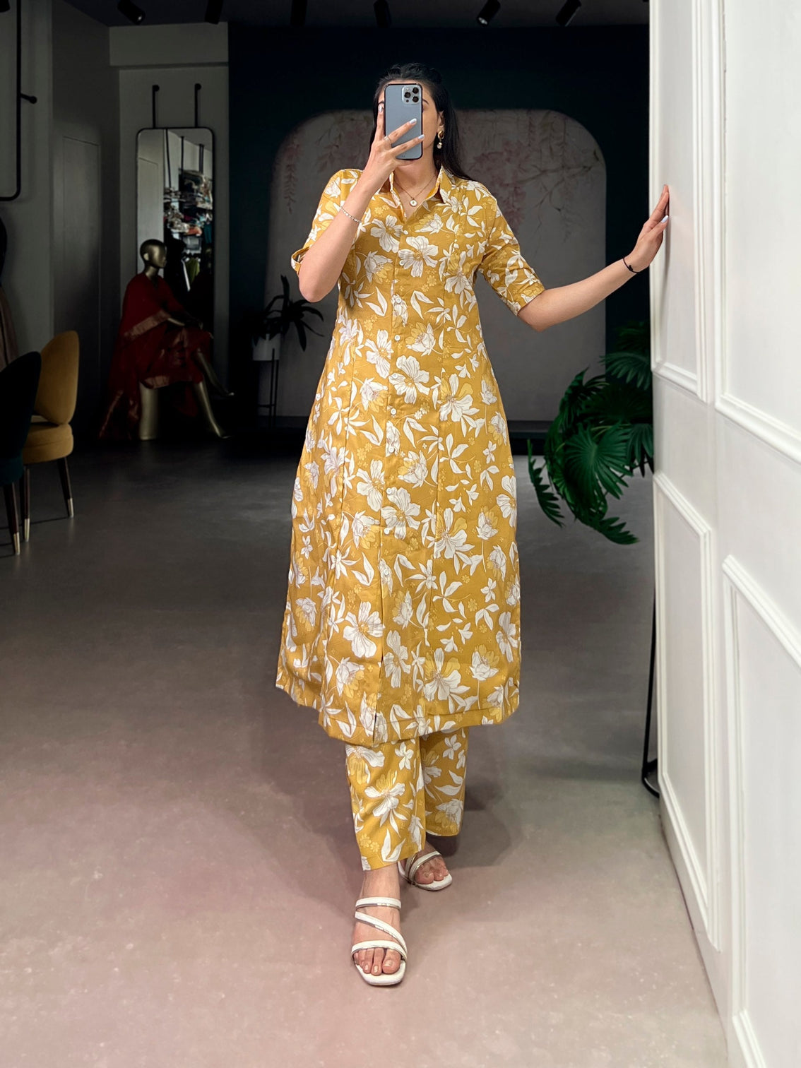 Mustard Printed Top & Bottom Set
