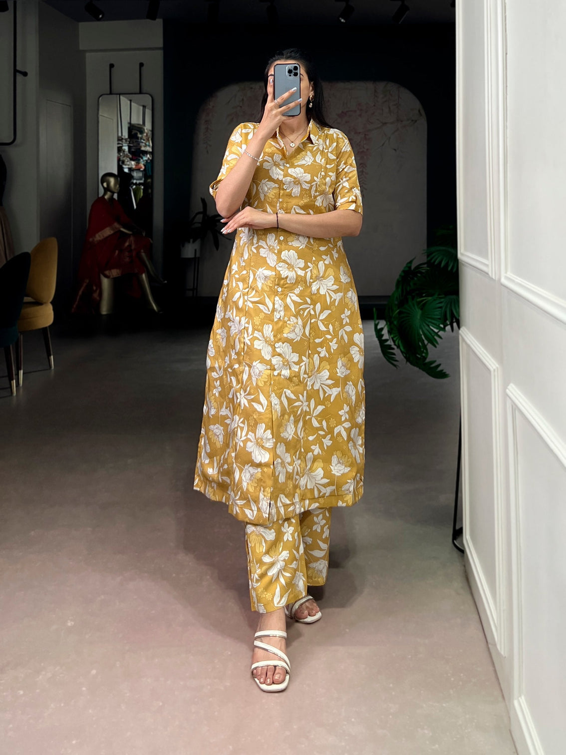 Mustard Printed Top & Bottom Set