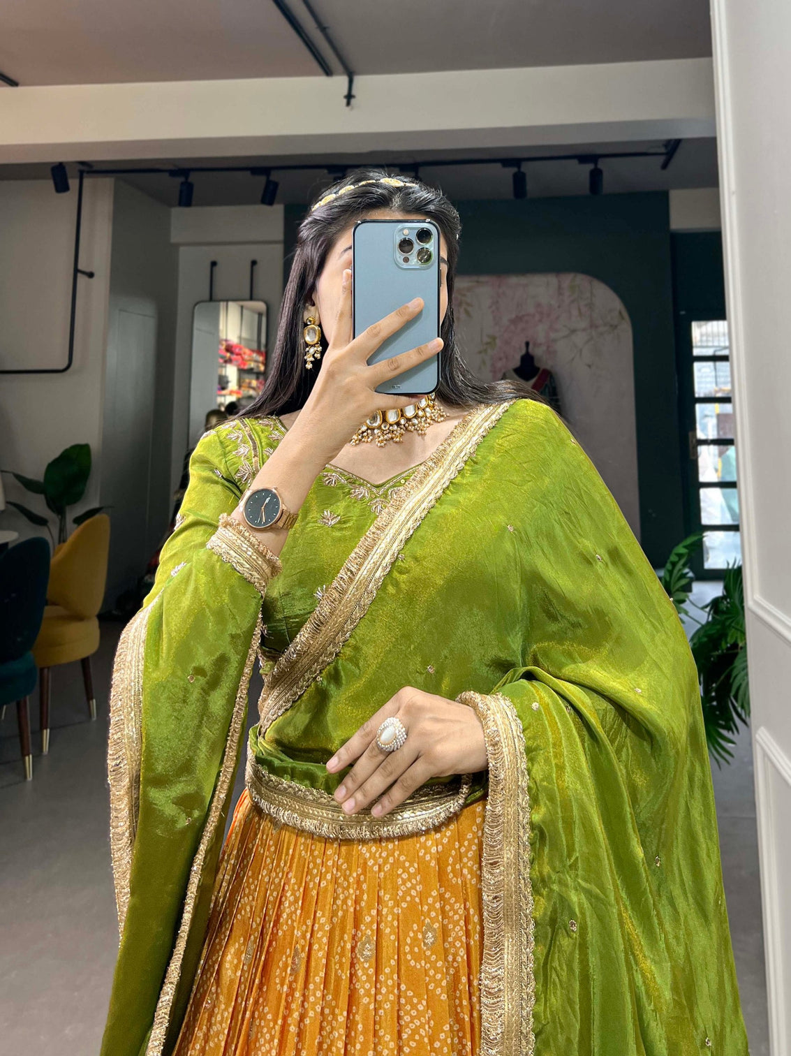 Mustard Pure Viscose Jacquard Lehenga Choli with Zardosi Work