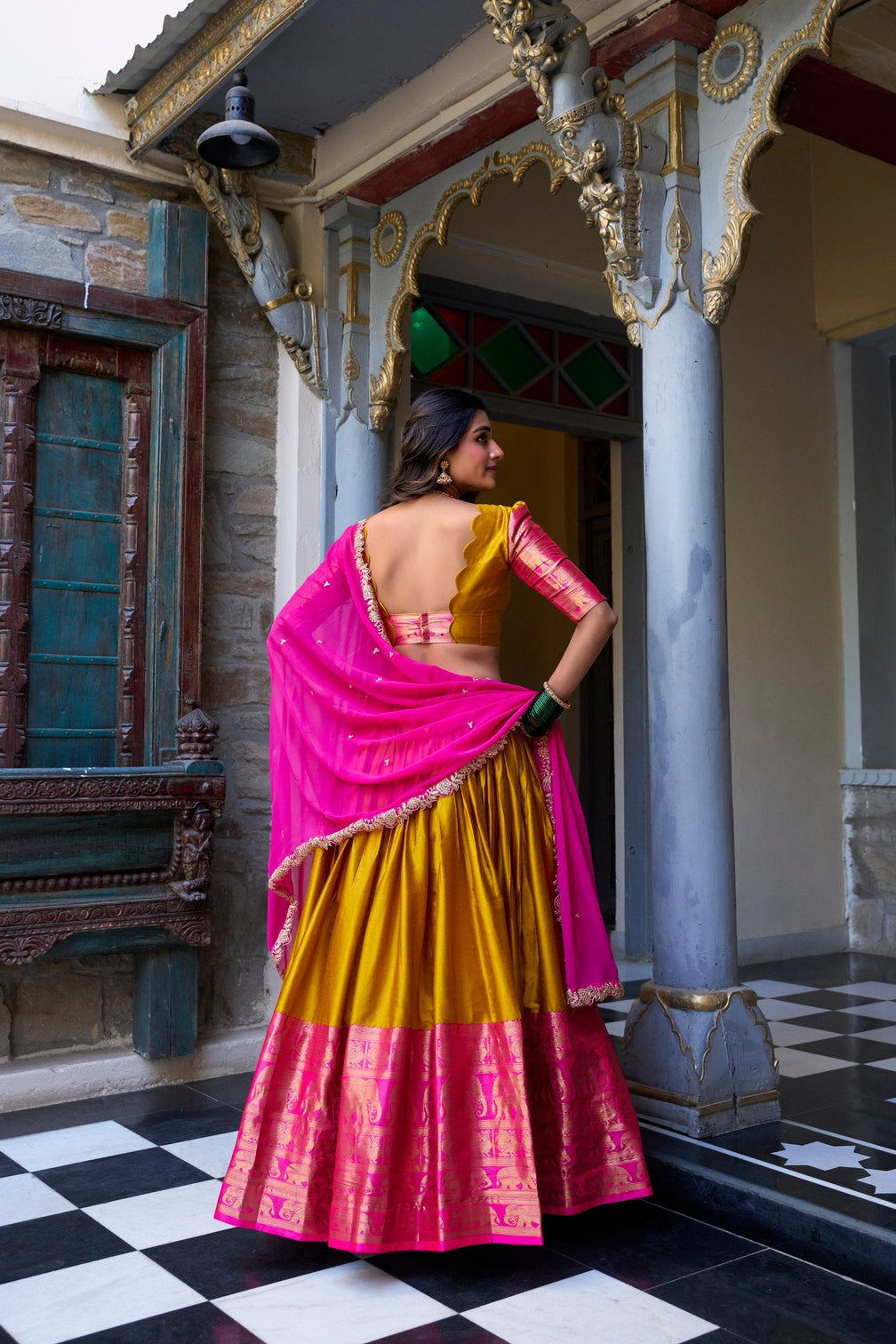 Mustard Royal Narayan Pattu Zari Weaving Lehenga Set