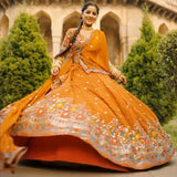 Mustard Stylish Faux Georgette Lehenga Choli Set with Sequin Embroidery & Side Zip Closure – With Dupatta