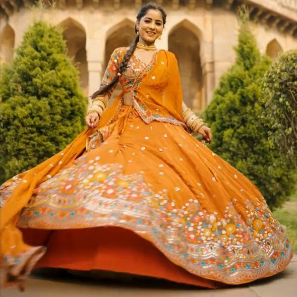 Mustard Stylish Faux Georgette Lehenga Choli Set with Sequin Embroidery & Side Zip Closure – With Dupatta