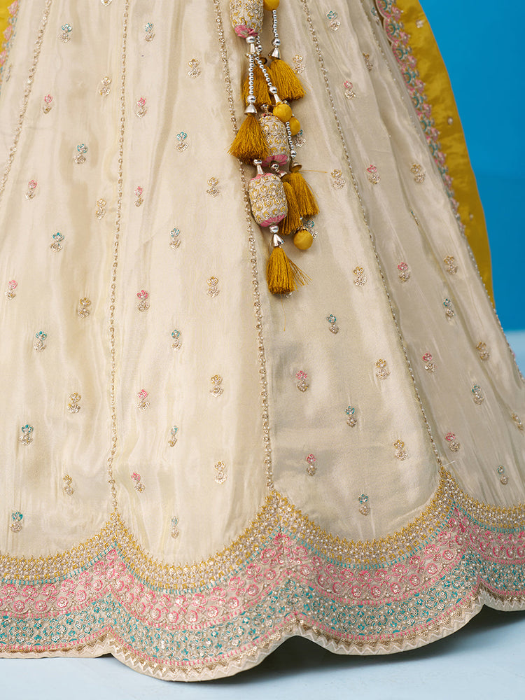 Tissue Sequins Embroidered Semi-Stitched Lehenga & Unstitched Blouse With Dupatta