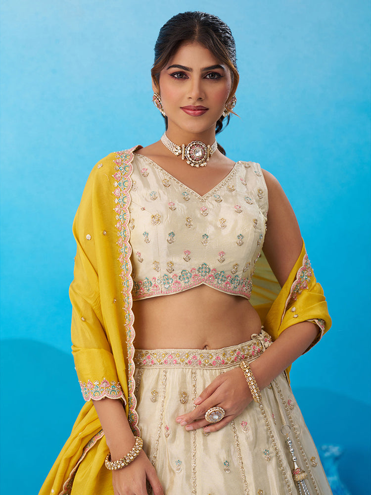 Tissue Sequins Embroidered Semi-Stitched Lehenga & Unstitched Blouse With Dupatta