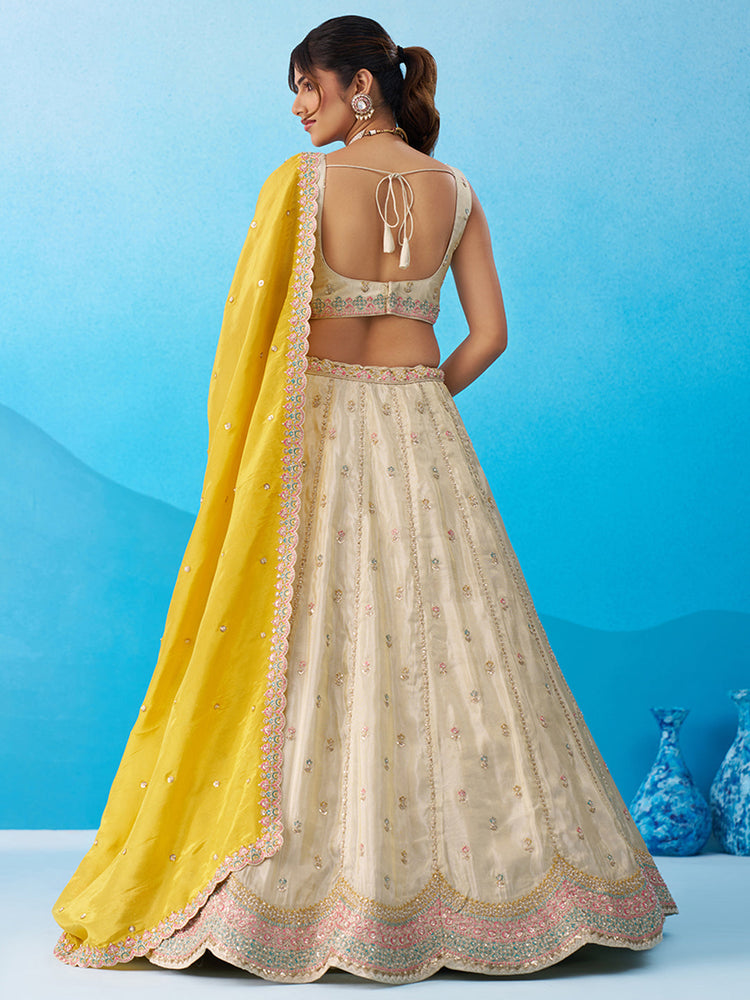 Tissue Sequins Embroidered Semi-Stitched Lehenga & Unstitched Blouse With Dupatta