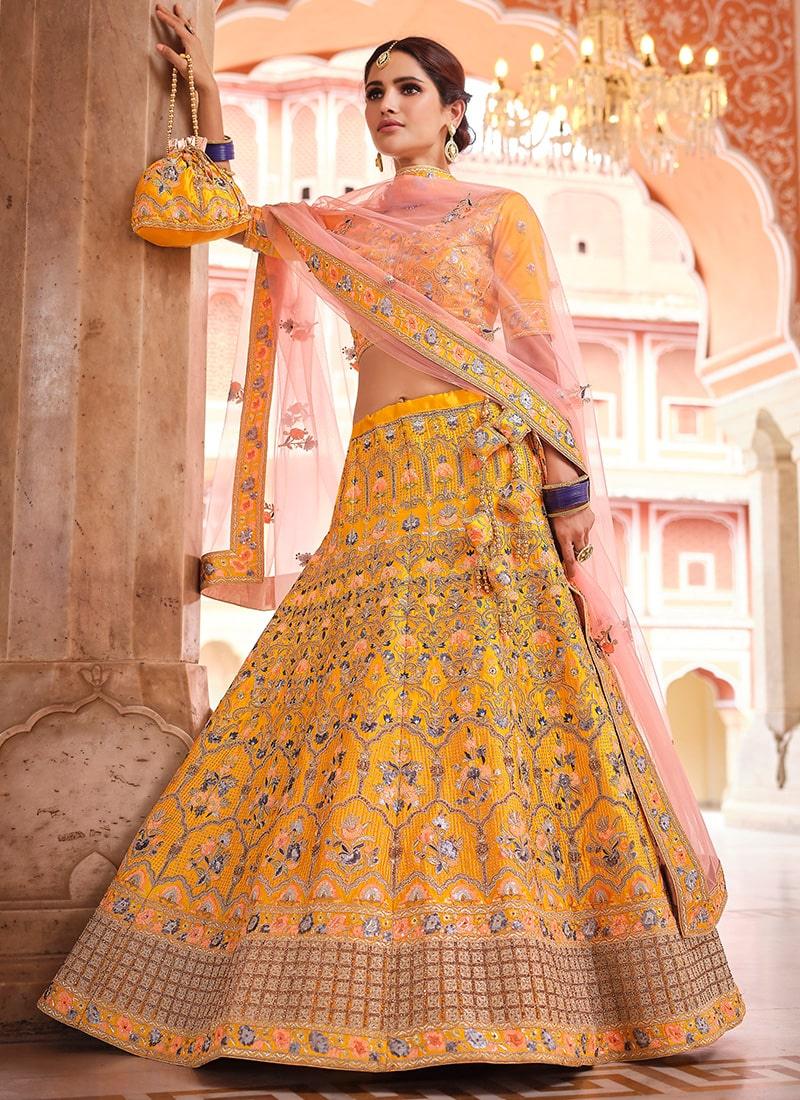 Mustard Yellow Color Crepe Material Sequins Work Lehenga Choli