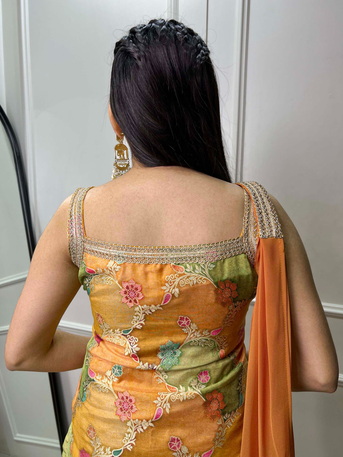 Mustard Yellow Viscose Jacquard Kurta Palazzo Set with Printed Dupatta