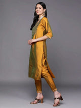 Libas Mustard Yoke Design Silk Blend Straight Kurta With Dupatta