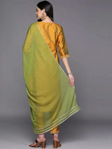 Libas Mustard Yoke Design Silk Blend Straight Kurta With Dupatta