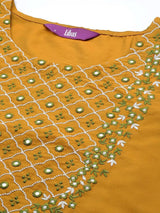 Libas Mustard Yoke Design Silk Blend Straight Kurta With Dupatta