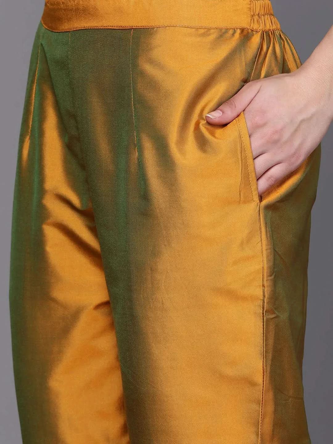 Libas Mustard Yoke Design Silk Blend Straight Kurta With Dupatta