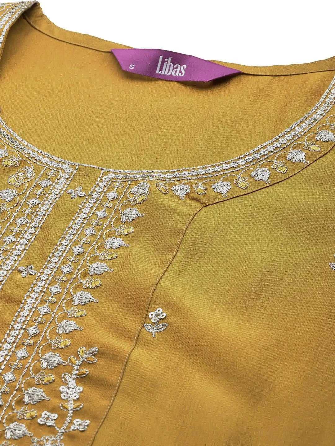 Mameraa Mustard Yoke Design Silk Blend Straight Suit With Dupatta