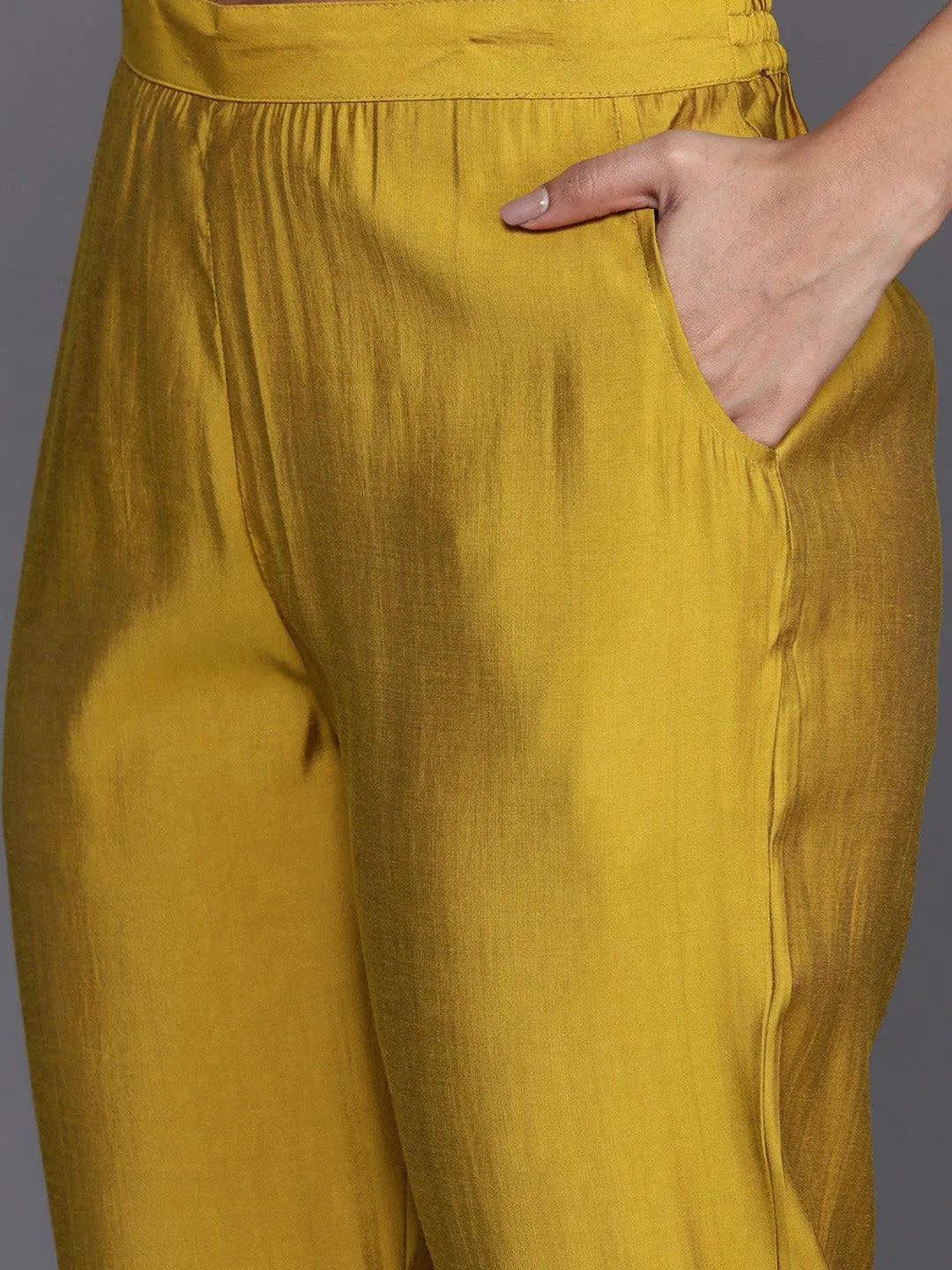 Mameraa Mustard Yoke Design Silk Blend Straight Suit With Dupatta